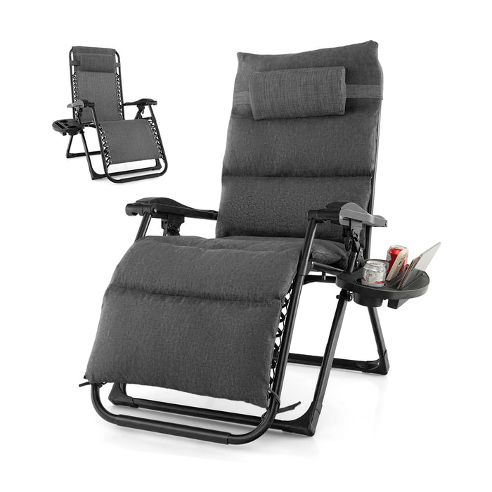 Adjustable Metal Zero Gravity Lounge Chair with Removable Cushion and Cup Holder Tray-Gray