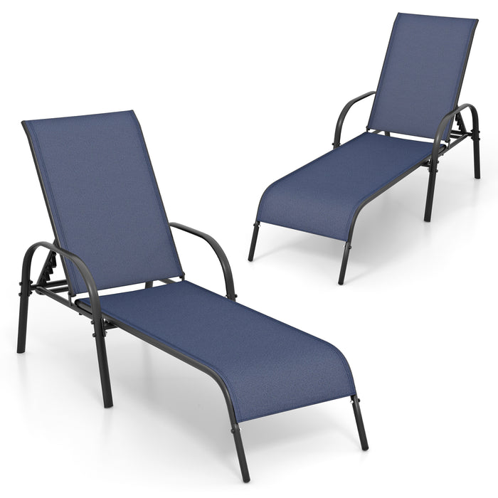 Adjustable Patio Chaise Folding Lounge Chair with Backrest-Navy