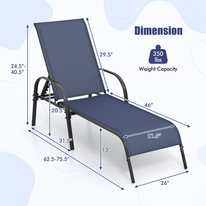 Adjustable Patio Chaise Folding Lounge Chair with Backrest-Navy