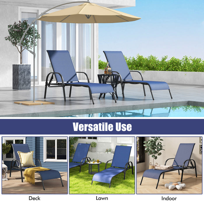 Adjustable Patio Chaise Folding Lounge Chair with Backrest-Navy