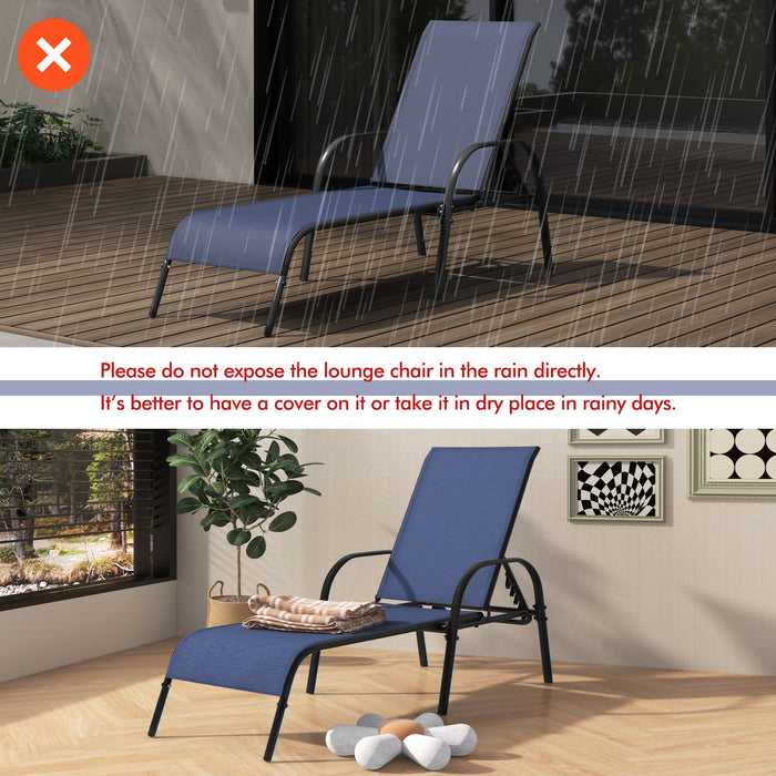 Adjustable Patio Chaise Folding Lounge Chair with Backrest-Navy