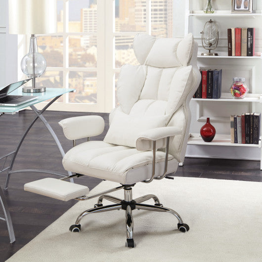 Big and Tall Executive Office Desk Chair with Footrest-White