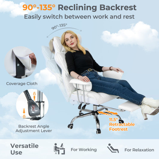 Big and Tall Executive Office Desk Chair with Footrest-White