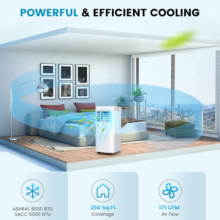 4-in-1 8000 BTU Air Conditioner with Cool Fan Dehumidifier and Sleep Mode-White