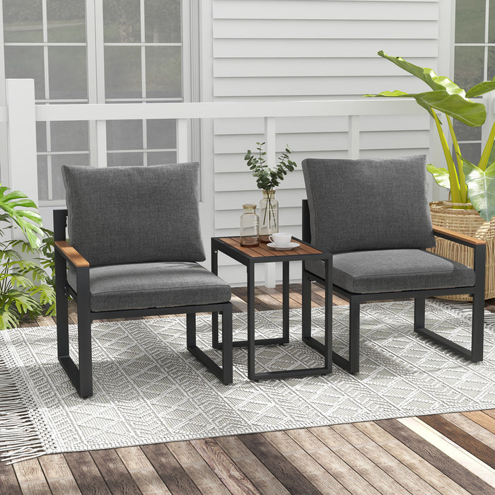 3 Pieces Aluminum Frame Weatherproof Outdoor Conversation Set with Soft Cushions-Gray