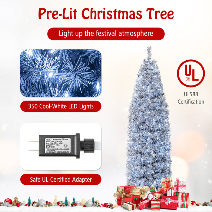 6 FT Pre-Lit Artificial Christmas Tree with 250 Cool-White LED Lights Black and White-7 ft