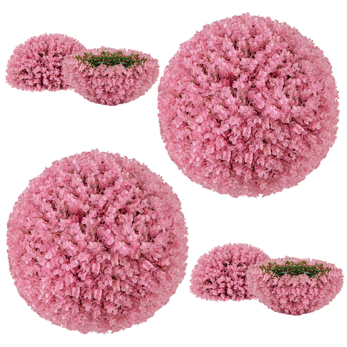 17.5 Inch Faux Purple Eucalyptus Decorative Balls with 7 Layers Leaves for Backyard Porch Garden and Wedding-Pink