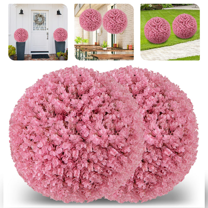 17.5 Inch Faux Purple Eucalyptus Decorative Balls with 7 Layers Leaves for Backyard Porch Garden and Wedding-Pink