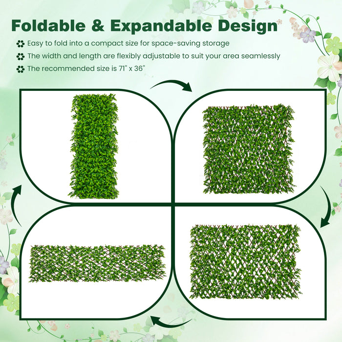 Expandable Fence Privacy Screen with Sun-Protective Artificial Hedge for Balcony Patio