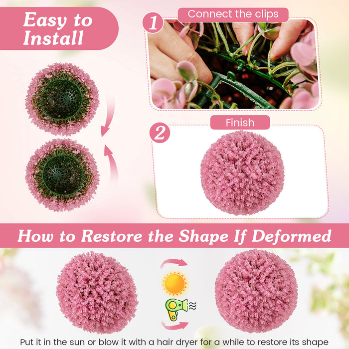 17.5 Inch Faux Purple Eucalyptus Decorative Balls with 7 Layers Leaves for Backyard Porch Garden and Wedding-Pink