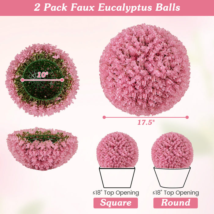 17.5 Inch Faux Purple Eucalyptus Decorative Balls with 7 Layers Leaves for Backyard Porch Garden and Wedding-Pink