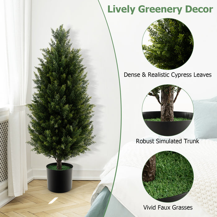 3 Feet Artificial Topiary Cedar Tree with Cement Plastic Pot and Faux Moss-Green