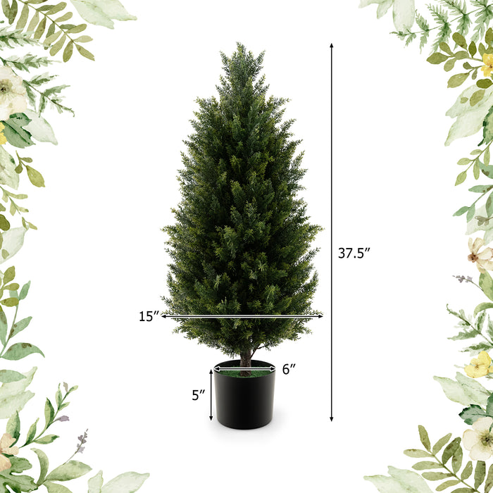 3 Feet Artificial Topiary Cedar Tree with Cement Plastic Pot and Faux Moss-Green