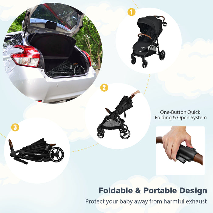 5-Point Harness Lightweight Infant Stroller with Foot Cover and Adjustable Backrest-Black