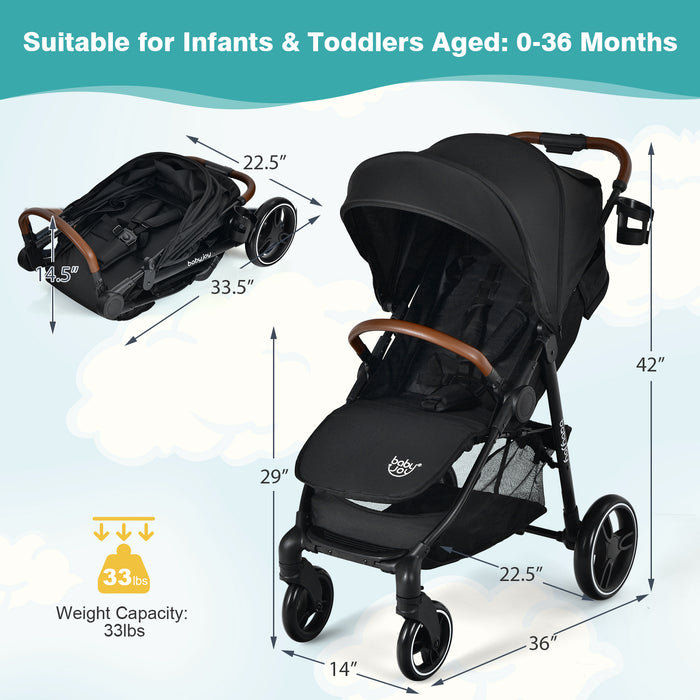 5-Point Harness Lightweight Infant Stroller with Foot Cover and Adjustable Backrest-Black