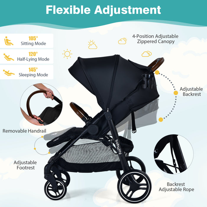 5-Point Harness Lightweight Infant Stroller with Foot Cover and Adjustable Backrest-Black