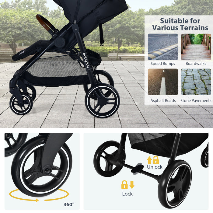 5-Point Harness Lightweight Infant Stroller with Foot Cover and Adjustable Backrest-Black