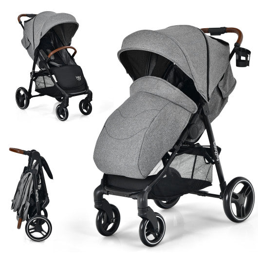 5-Point Harness Lightweight Infant Stroller with Foot Cover and Adjustable Backrest-Gray