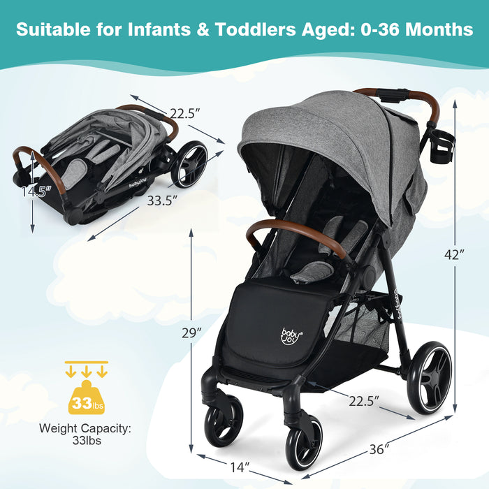 5-Point Harness Lightweight Infant Stroller with Foot Cover and Adjustable Backrest-Gray