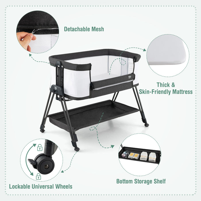 Portable Bedside Sleeper for Baby with 7 Adjustable Heights-Black