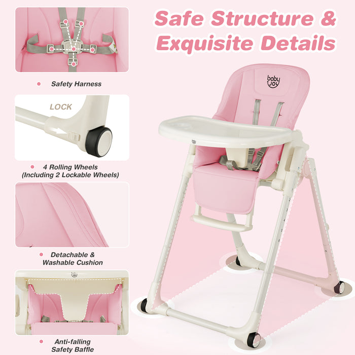 4-in-1 Baby High Chair with 6 Adjustable Heights-Pink