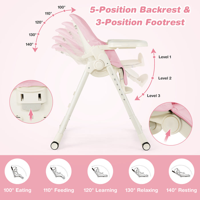 4-in-1 Baby High Chair with 6 Adjustable Heights-Pink