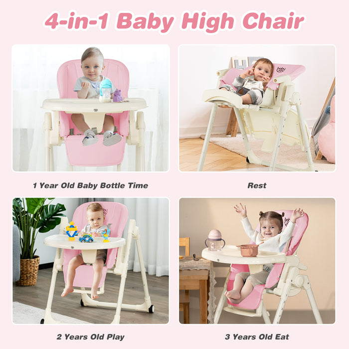 4-in-1 Baby High Chair with 6 Adjustable Heights-Pink