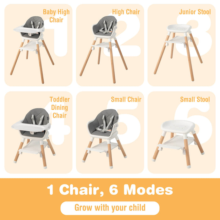 6-in-1 Baby High Chair with Removable Dishwasher and Safe Tray-White