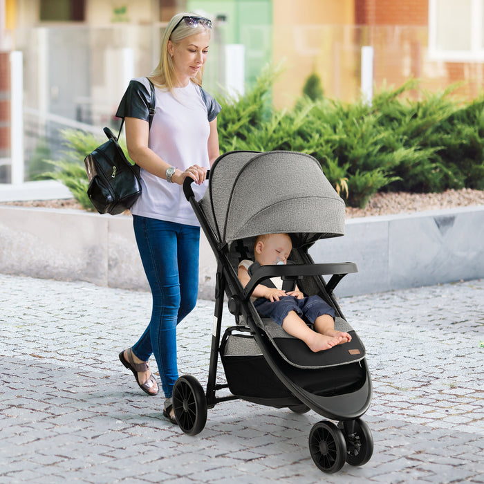 Baby Jogging Stroller with Adjustable Canopy for Newborn-Gray