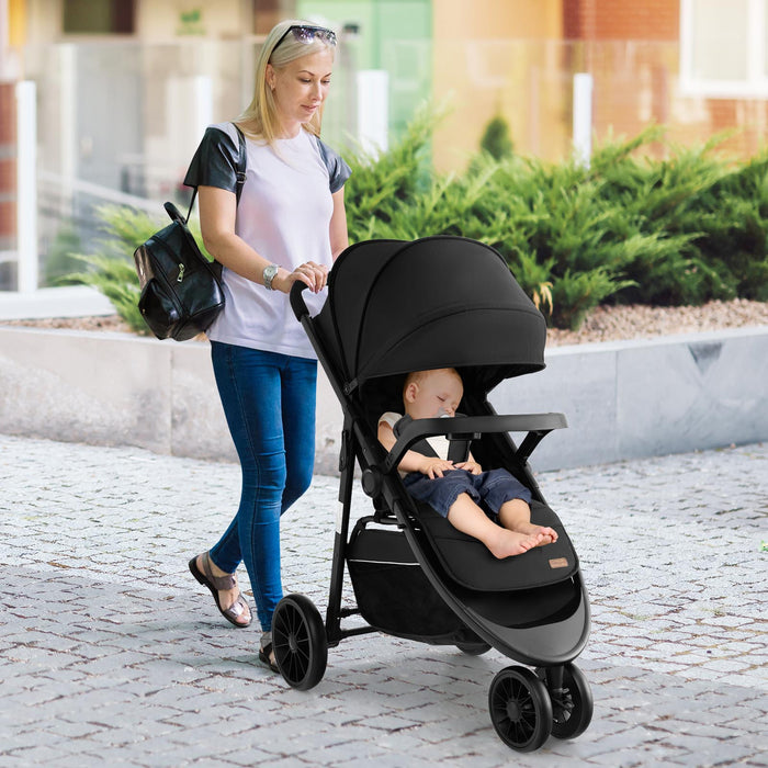 Baby Jogging Stroller with Adjustable Canopy for Newborn-Black