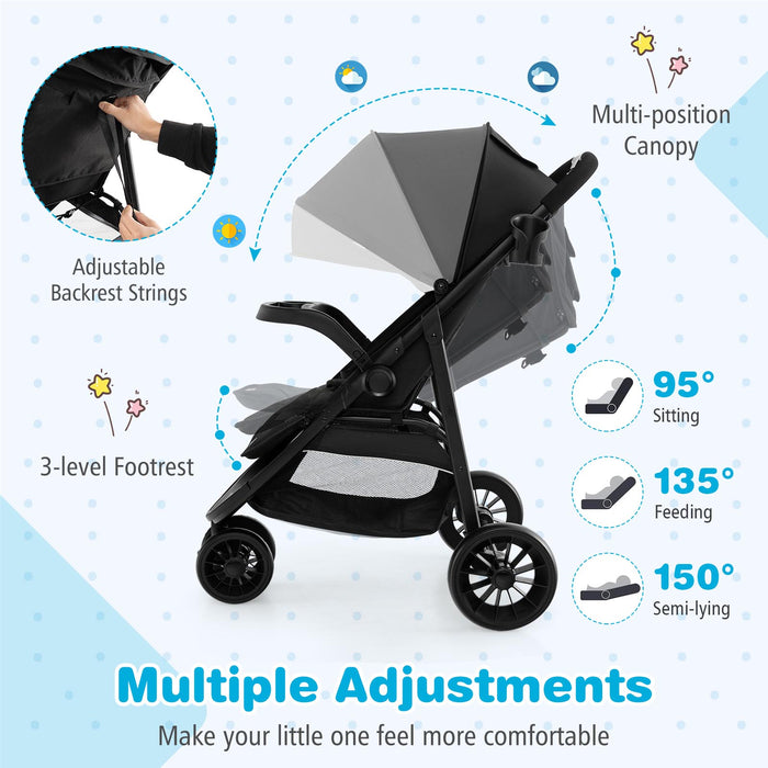 Baby Jogging Stroller with Adjustable Canopy for Newborn-Black