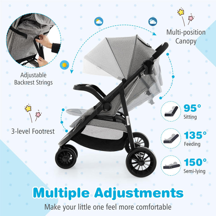 Baby Jogging Stroller with Adjustable Canopy for Newborn-Gray