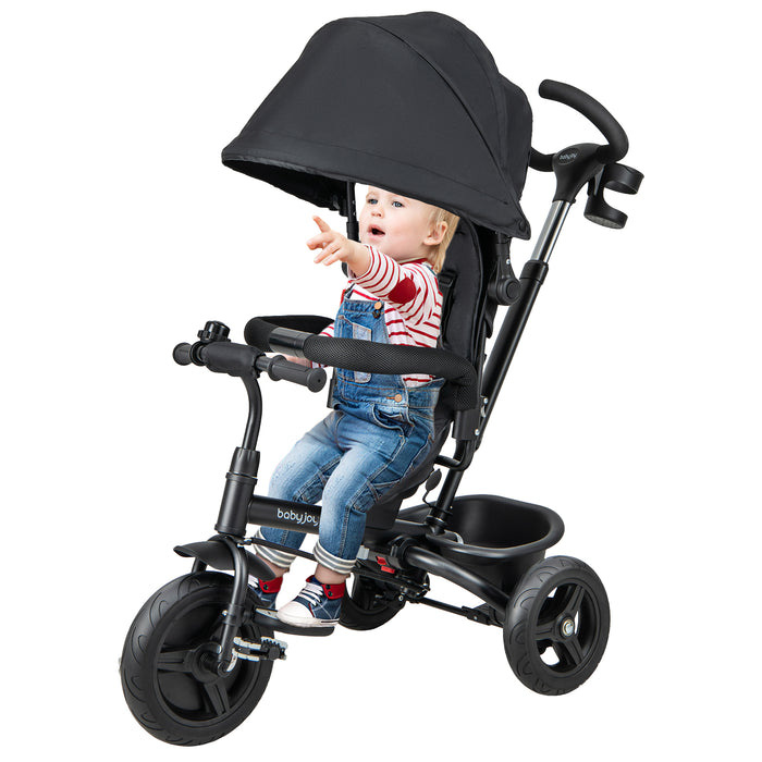 4-in-1 Baby Tricycle Toddler Trike with Reversible Seat and 5-Point Safety Harness-Black