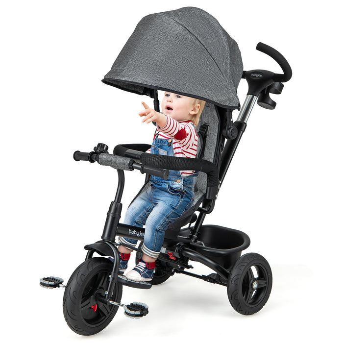 4-in-1 Baby Tricycle Toddler Trike with Reversible Seat and 5-Point Safety Harness-Gray