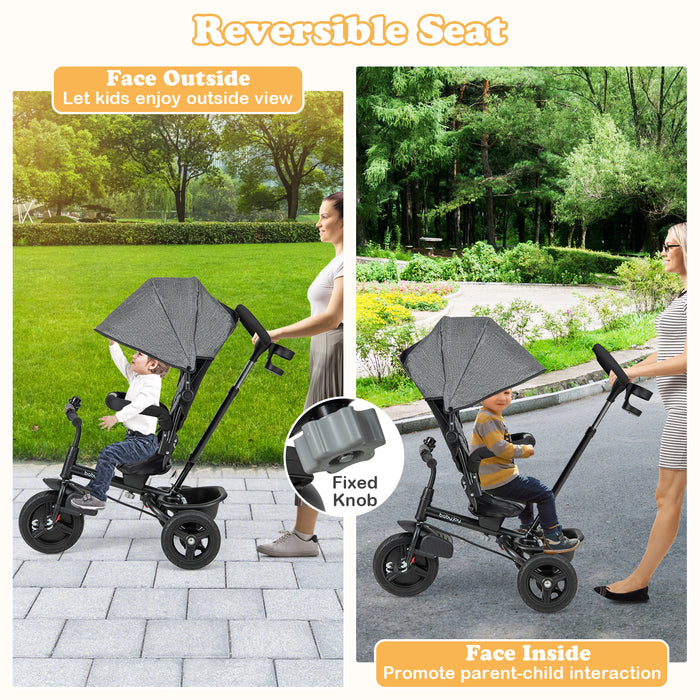 4-in-1 Baby Tricycle Toddler Trike with Reversible Seat and 5-Point Safety Harness-Gray