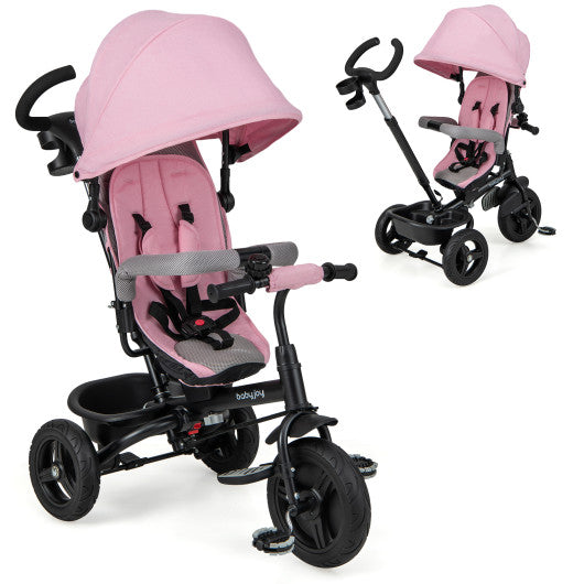 4-in-1 Baby Tricycle Toddler Trike with Reversible Seat and 5-Point Safety Harness-Pink