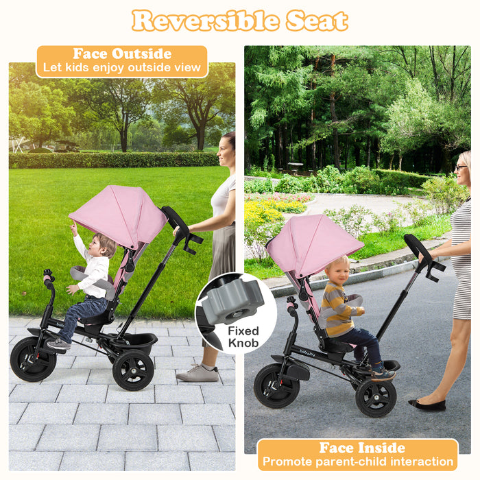 4-in-1 Baby Tricycle Toddler Trike with Reversible Seat and 5-Point Safety Harness-Pink