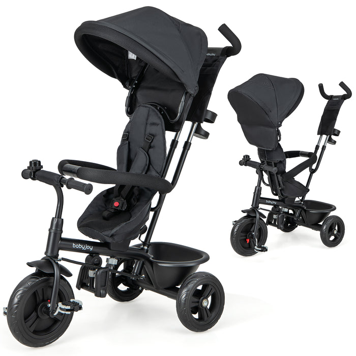 4-in-1 Baby Trike Kids Tricycle with Removable Canopy and Adjustable Push Handle-Black