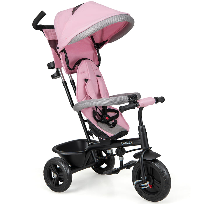 4-in-1 Baby Trike Kids Tricycle with Removable Canopy and Adjustable Push Handle-Pink