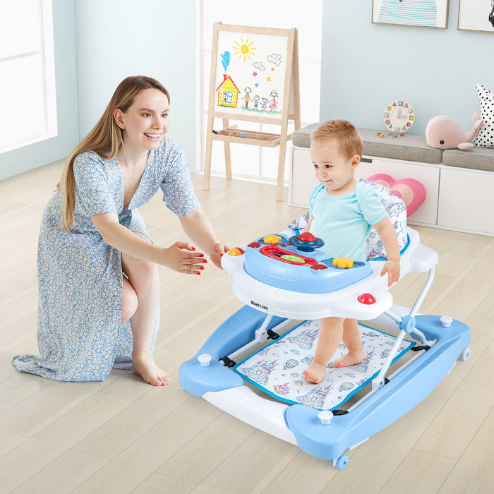 6 in 1 Foldable Baby Walker with Adjustable Height-Blue