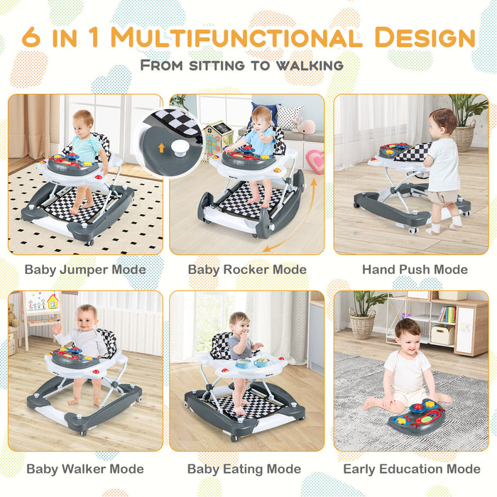 6 in 1 Foldable Baby Walker with Adjustable Height-Gray