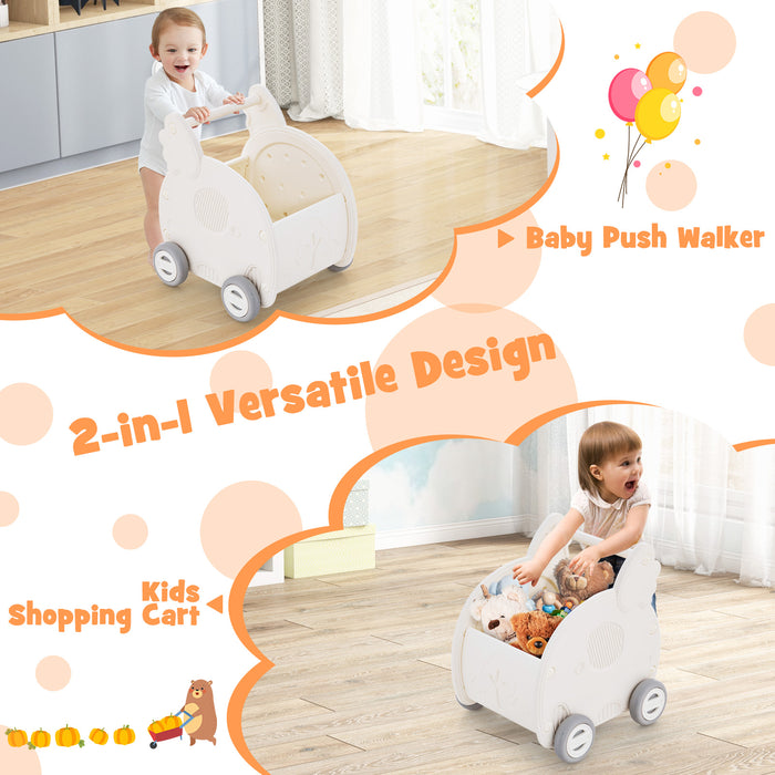 Baby Walker Push Toy with Handle for Boys Girls of 3+ Years Old-White