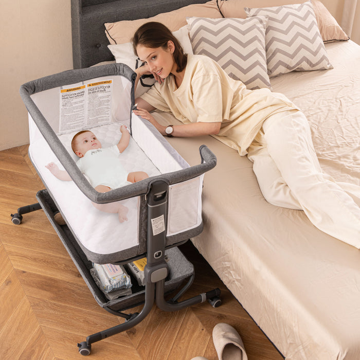 Baby Bassinet Bedside Sleeper with 6-Level Adjustable Height-Gray