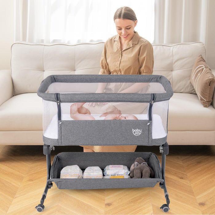 Baby Bassinet Bedside Sleeper with 6-Level Adjustable Height-Gray