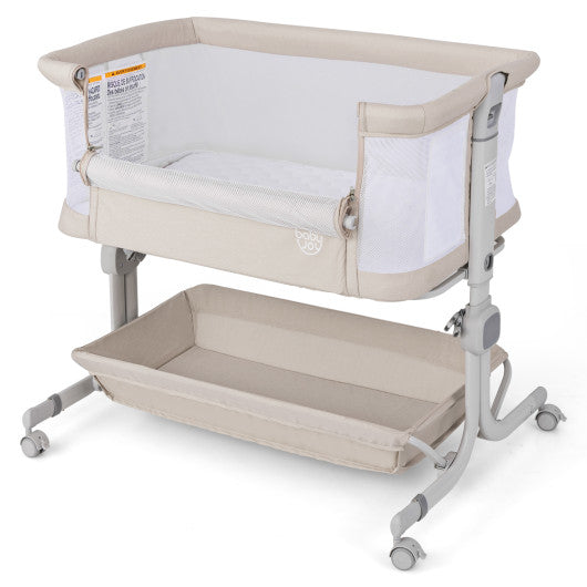 Baby Bassinet Bedside Sleeper with 6-Level Adjustable Height-Beige