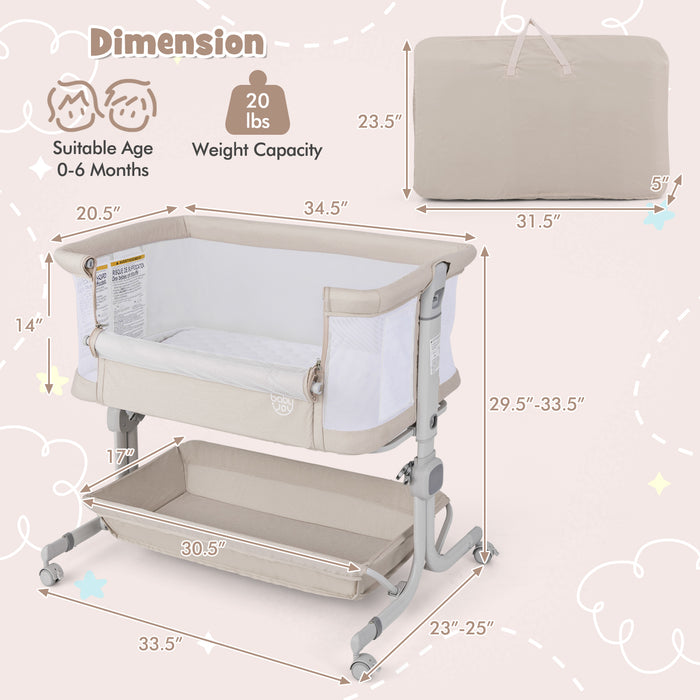 Baby Bassinet Bedside Sleeper with 6-Level Adjustable Height-Beige