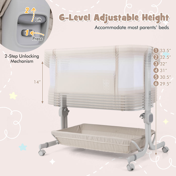 Baby Bassinet Bedside Sleeper with 6-Level Adjustable Height-Beige