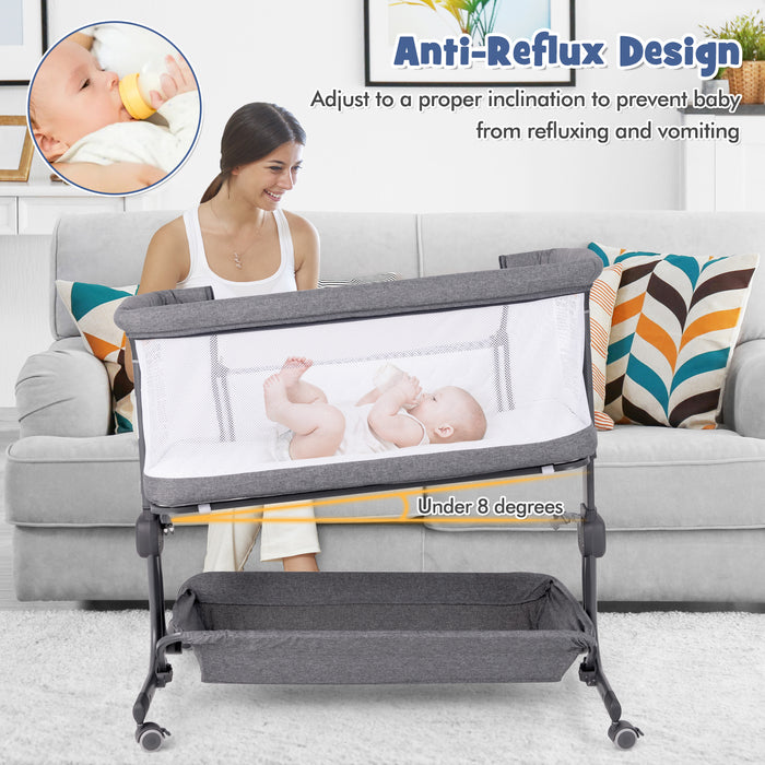 Baby Bassinet Bedside Sleeper with 6-Level Adjustable Height-Gray