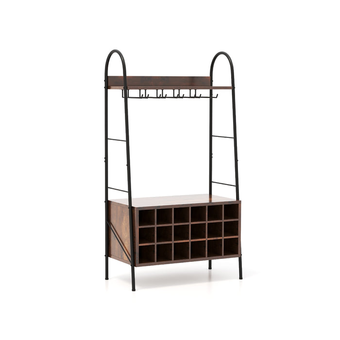 Baker's Rack with Detachable Wine Rack and 5 Rows of Stemware Holder-Rustic Brown