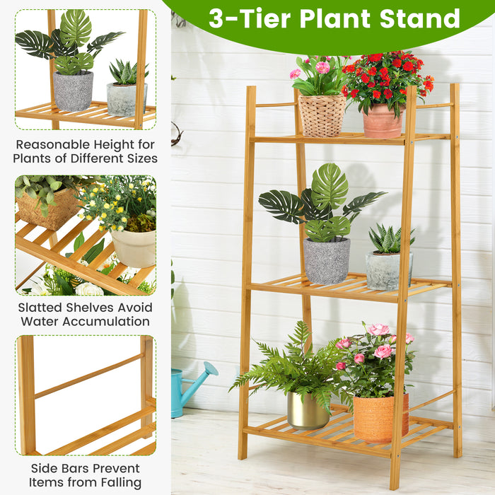 3 Tiers Vertical Bamboo Plant Stand-Natural